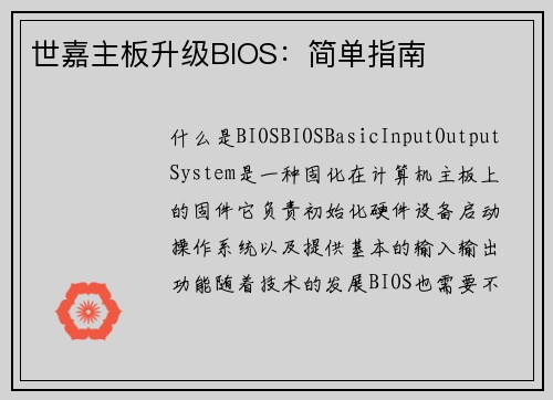 世嘉主板升级BIOS：简单指南